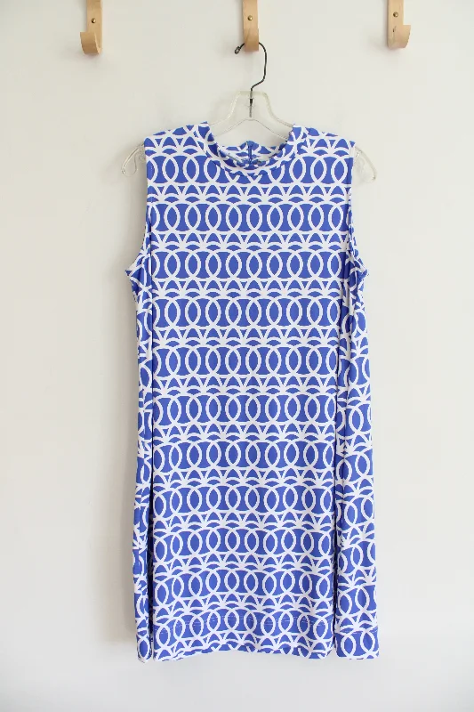 Anthony's Resort Wear Blue & White Patterned Dress | L Bodycon Club Sequined