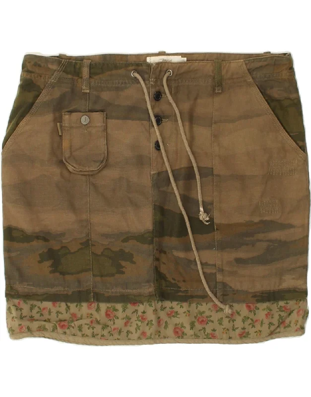 MARLBORO CLASSICS Womens Straight Skirt EU 42 Large W36 Khaki Camouflage velvet skirt plush