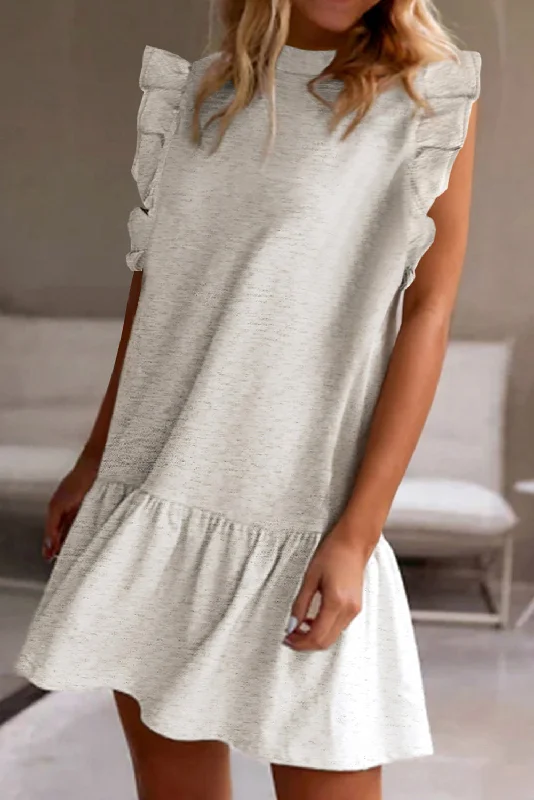 Stef Ruffled Round Neck Cap Sleeve Dress Tunics Bridal satin
