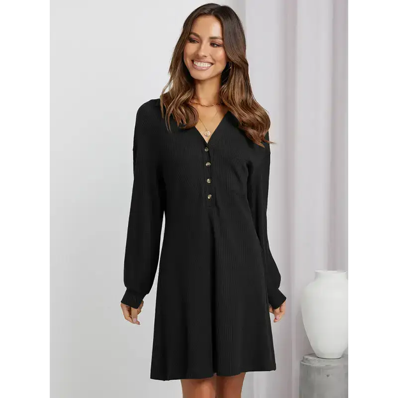 Women’s waffle shirt skirt v-neck loose dress Tunics Prom sequined