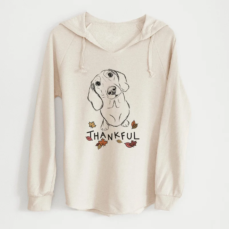 Thankful Bill the Dachshund - Cali Wave Hooded Sweatshirt Hoodie with Tied Waist Feminine Flattering