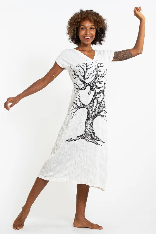 Sure Design Womens Om Tree V Neck Tee Dress White Tunics Versatile functional