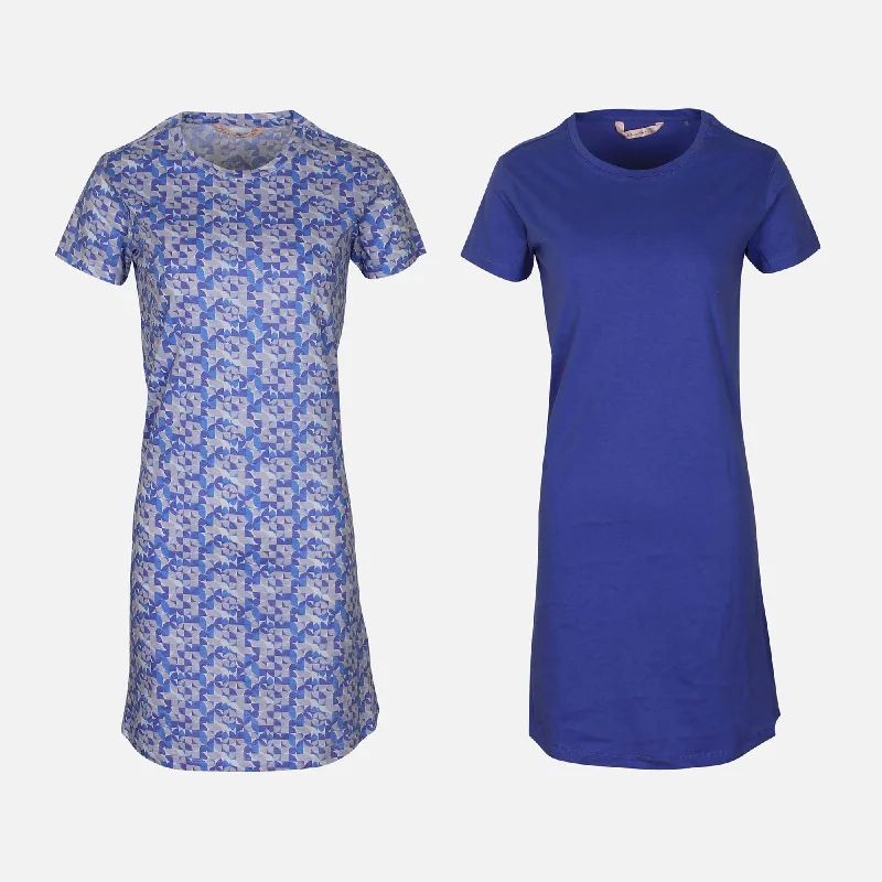 LADIES COTTON SHORT SLEEVE SLEEP DRESS SET (2 PACK) Tunics Print Colorful