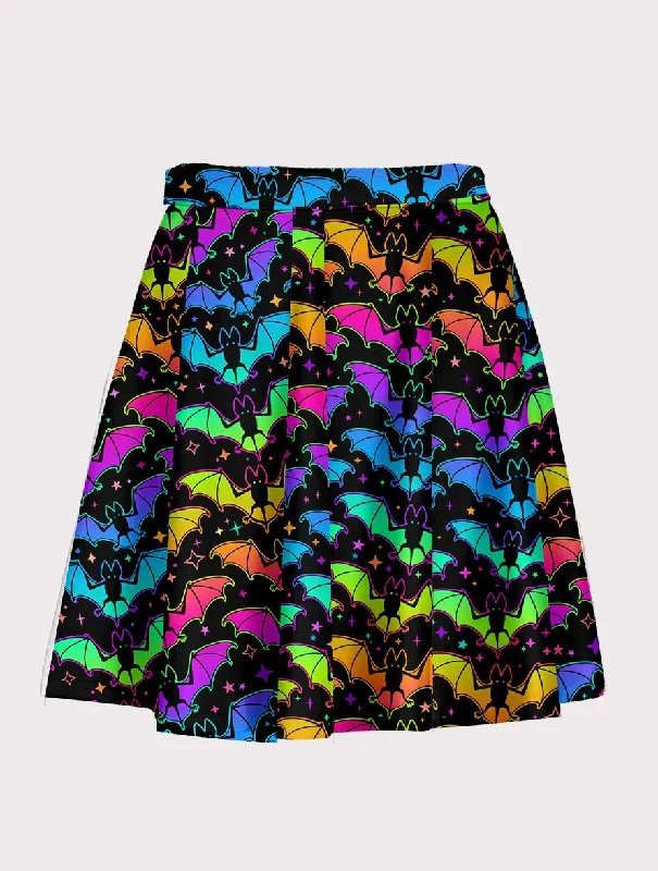 Plus Size Rainbow Bat Pattern Flare Skirt silk skirt elegant