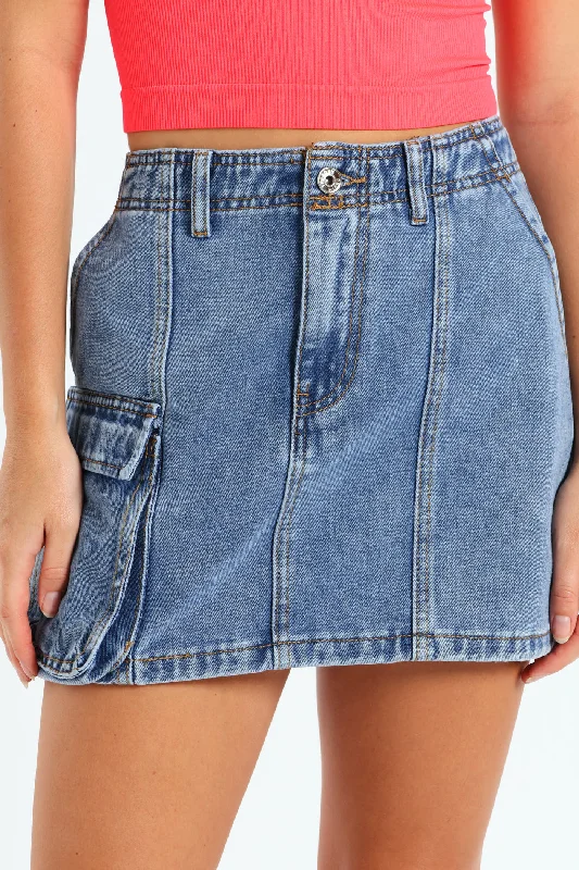 Panel Pocket Mini Skirt - Mid Blue wrap skirt elegant