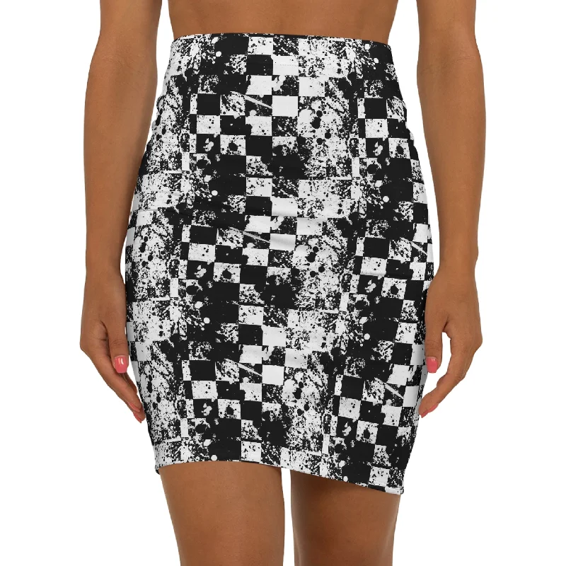 SPEEDWAY, RACING THEME, CHECKERED FLAG SKIRT high waist skirt