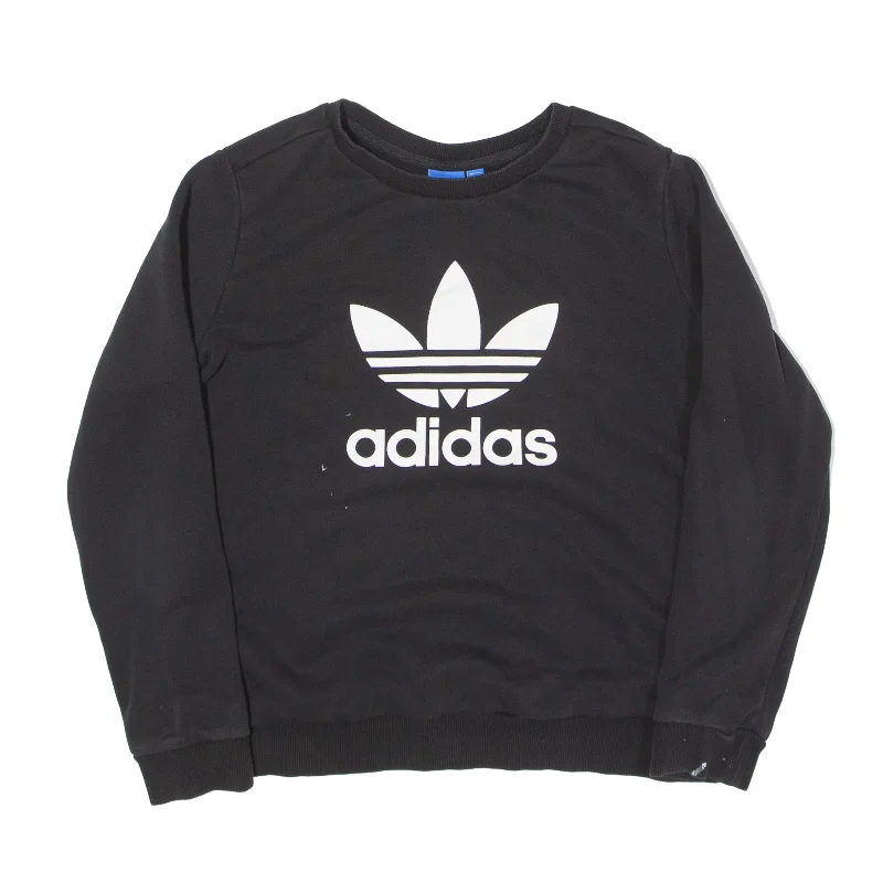 ADIDAS Sweatshirt Black Womens UK 14 Hoodie with Cropped Fit Short Trendy