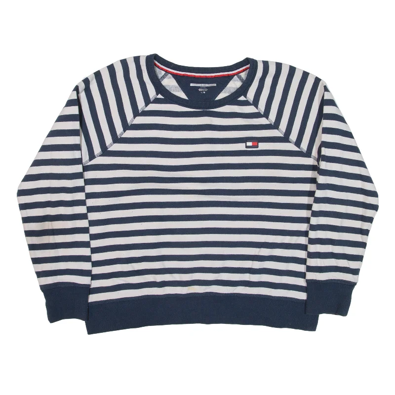 TOMMY HILFIGER Striped Sweatshirt Blue Womens L Hoodie with Bell Sleeves Flared Feminine