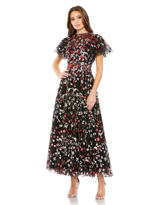 Embellished Butterfly Tea Length A Line Dress Tunics Business professional