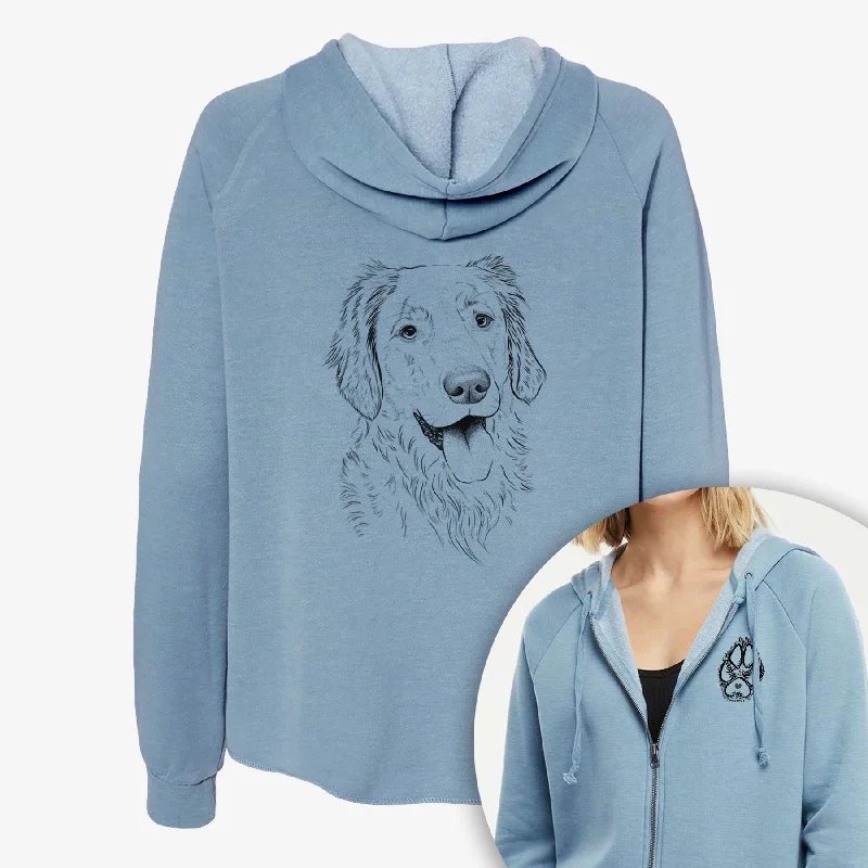 Semba the Golden Retriever - Women's Cali Wave Zip-Up Sweatshirt Hoodie with Distressed Vintage Worn