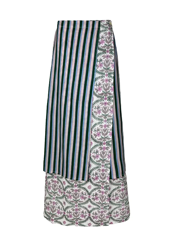 Mangalore Skirt (Green & Pink) chiffon skirt flowing