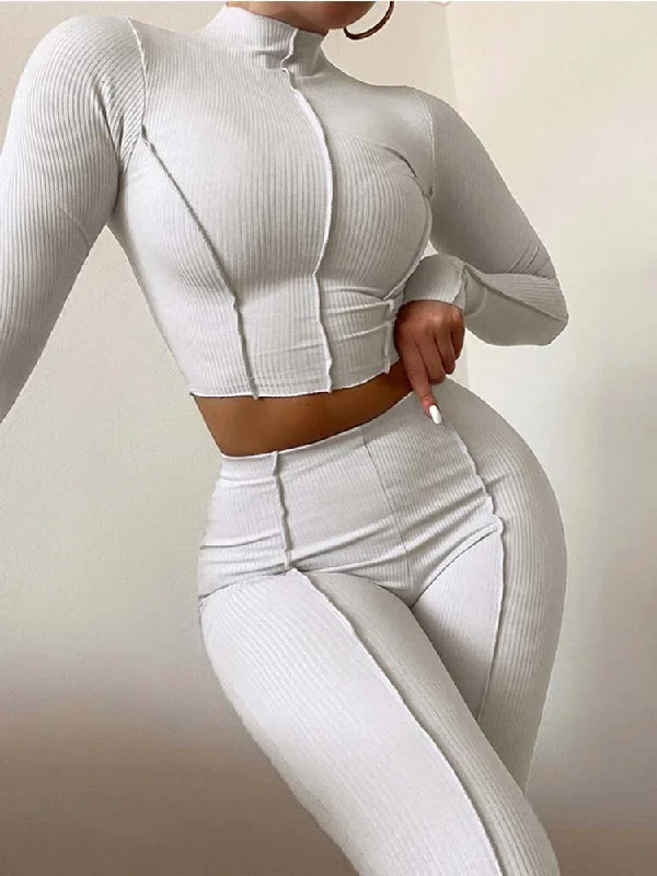 Women's Set Fitting Body Breathable Long Sleeve Top Seamless Suit Push Up Leggings Fashion Set Comfortable Stretch Leggings