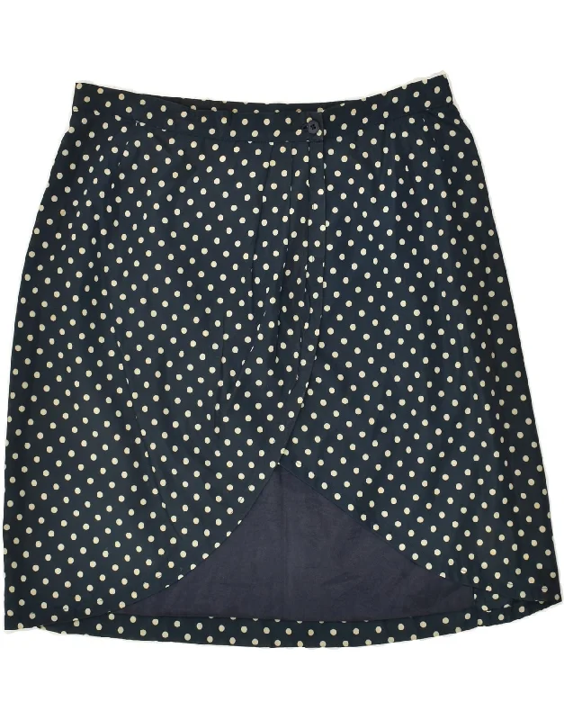 VINTAGE Womens Wrap Skirt W34 Large Navy Blue Polka Dot silk skirt elegant
