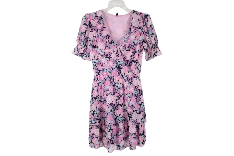 Divided Pink Floral Chiffon Dress | XXS Tunics Trousers formal