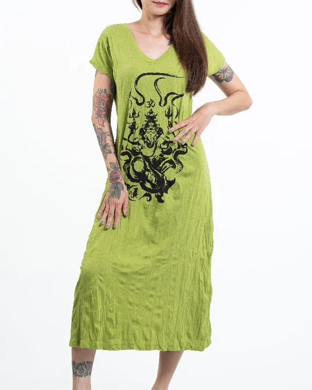 Sure Design Womens Ganesh Chakra V Neck Long Dress in Lime Tunics Brand named