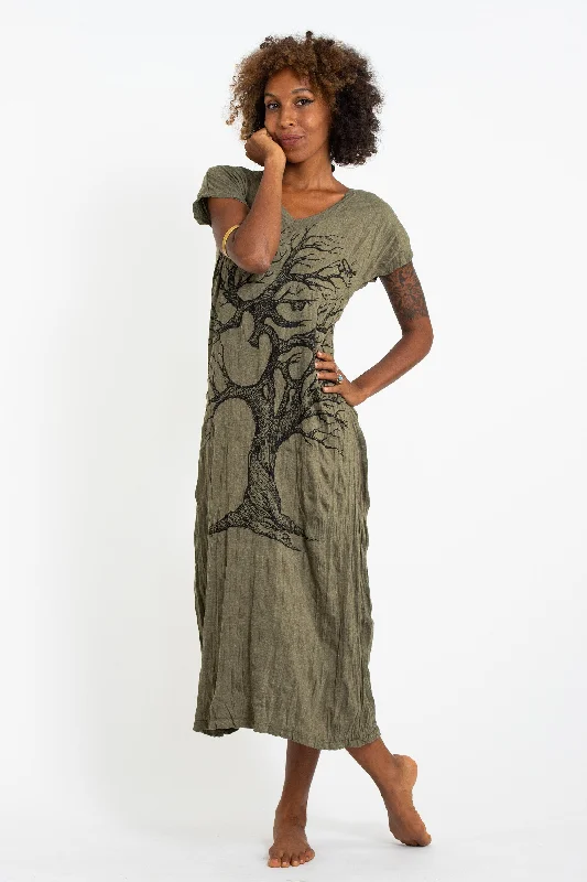 Sure Design Womens Om Tree V Neck Tee Dress Green Tunics Cozy comfortable
