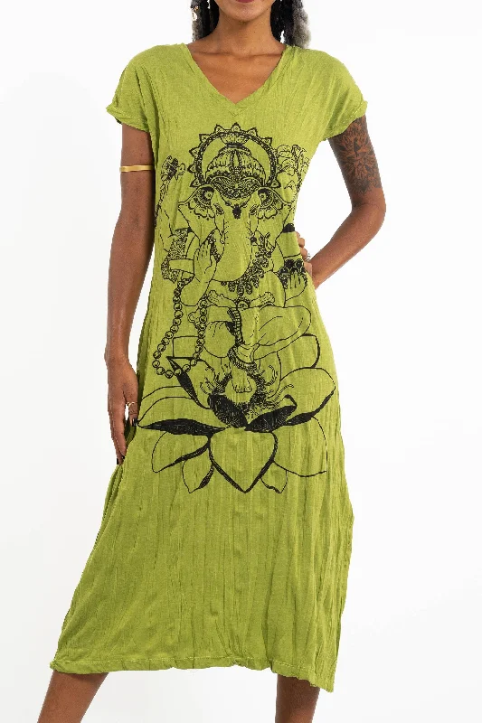 Sure Design Womens Lord Ganesh V Neck Tee Dress Lime Tunics New arrival
