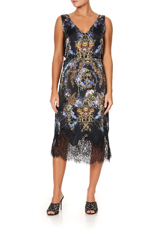 SLIP MIDI SKIRT PALACE PLAYHOUSE elastic waist skirt