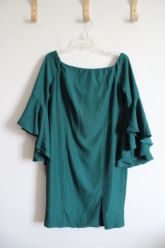 Venus Green Off-The-Shoulder Flutter Sleeved Dress | 12 Tunics Sophisticated sleek