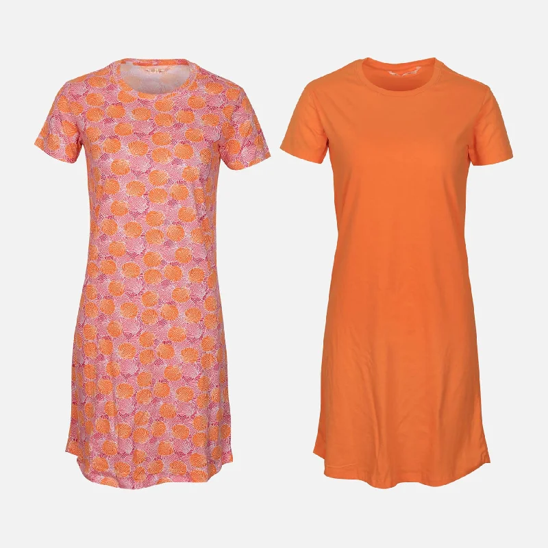 LADIES COTTON SHORT SLEEVE SLEEP DRESS SET (2 PACK) Tunics Mesh breathable