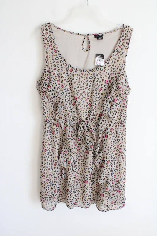 NEW Rue 21 Tan Multi Colored Leopard Print Chiffon Dress | XL Tunics Silk luxurious