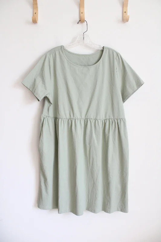 Shein Curve Sage Green Dress | 2XL Crew Neckline Casual