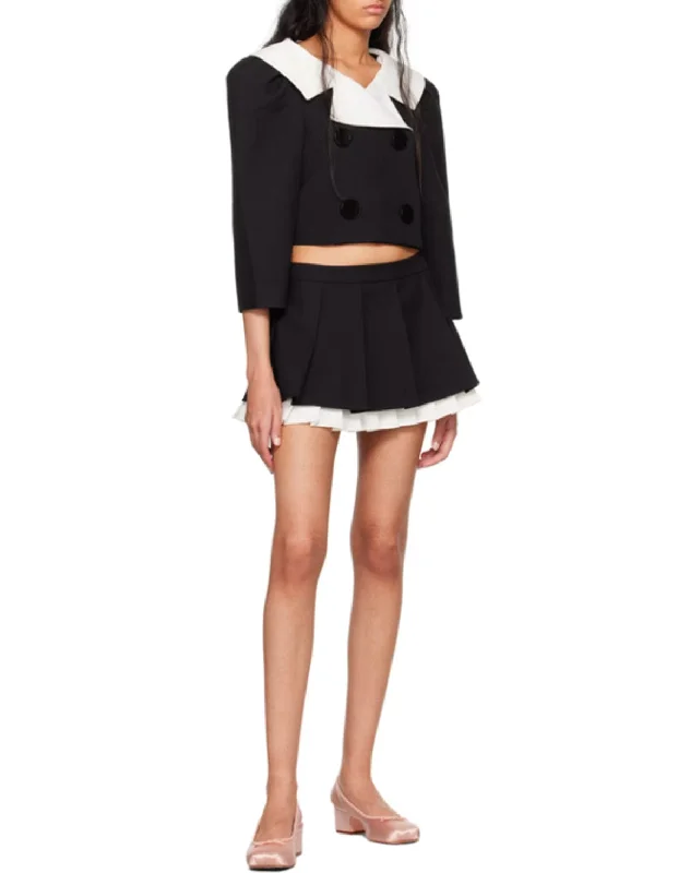 Layered Pleated Poplin Mini Skirt wool skirt breathable