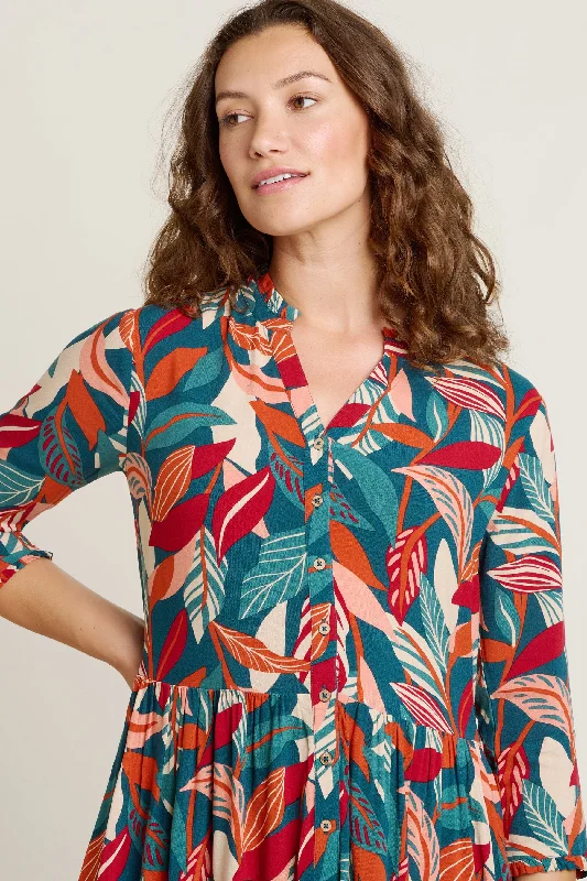 Evergreen Leaves Dress Tunics Long Elegant
