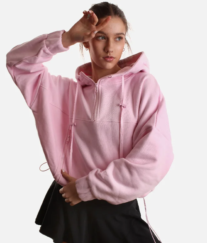 Half Zip Pink Hoodie – Adjustable Bungee Fit & Cloud-Level Comfort Hoodie with Ribbed Neckline Snug Warm