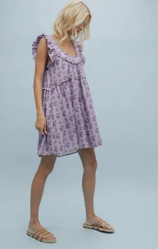 Floral Ruffle Lavender Dress Crew Neckline Sporty