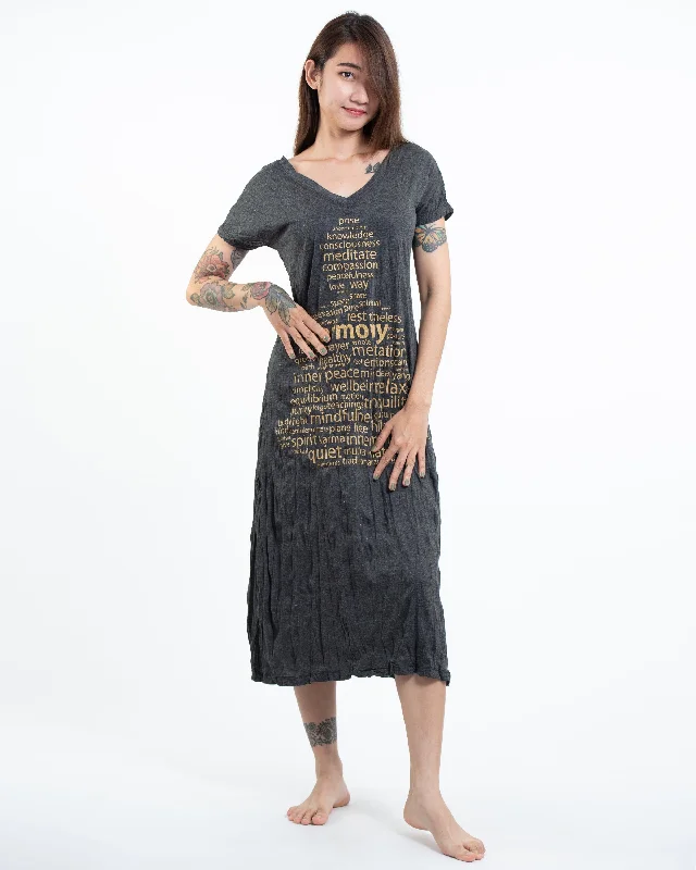 Sure Design Womens Harmony V Neck Long Dress in Gold on Black Tunics Exclusive limited