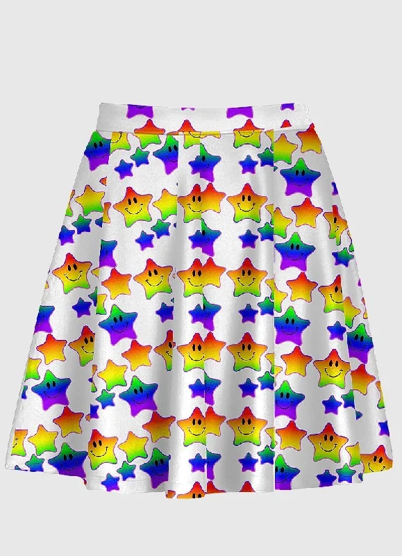 Star Rainbow Road White Skirt chiffon skirt airy