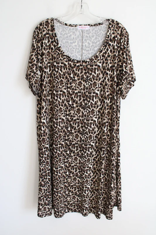 Belaroi Brown Leopard Print Scoopneck Dress | 4X Tunics Satin smooth