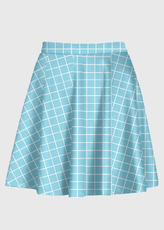 Plus Size Cute Pastel Blue Grid  High Waist Skirt denim skirt classic
