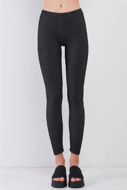 Washed Black Skinny Fit Yoga Workout Leggings Trendy Sporty Compression Leggings