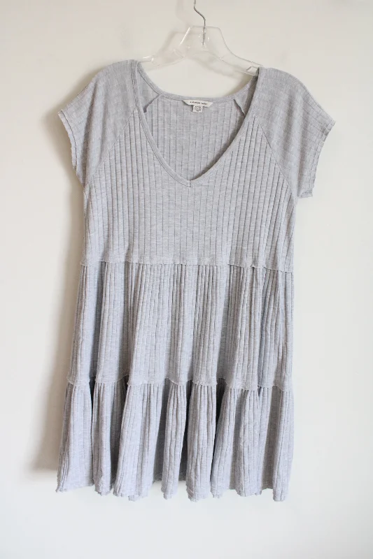 American Eagle Light Gray Ribbed Tiered Dress | S Tunics Print Colorful