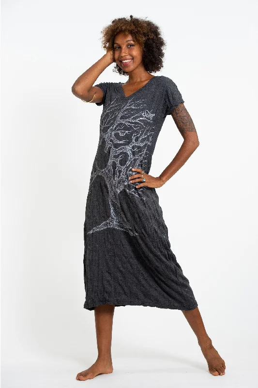 Sure Design Womens Om Tree V Neck Tee Dress Silver on Black Tunics Practical durable