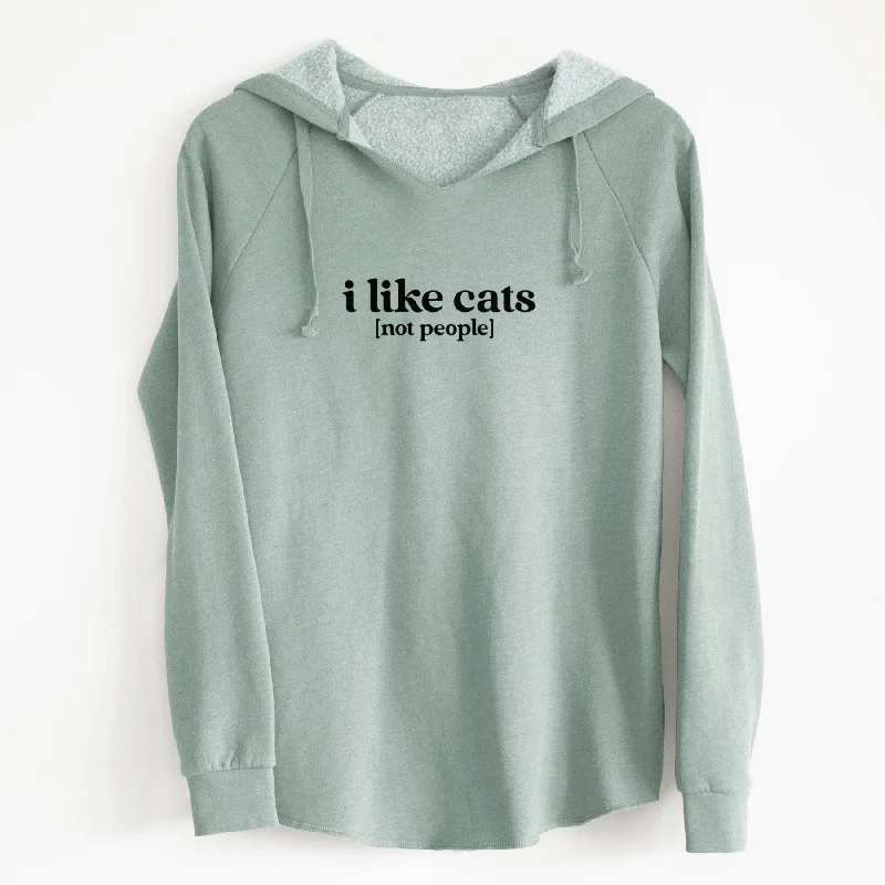 I like cats - not people - Cali Wave Hooded Sweatshirt Hoodie with Side Slits Relaxed Casual
