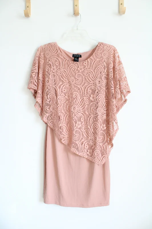 En Focus Studio Lace Poncho Overlay Pink Dress | 4 sweetheart Neckline Romantic
