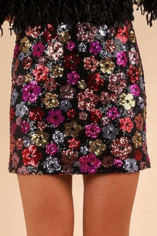 Floral Sequined Mini Skirt linen skirt airy