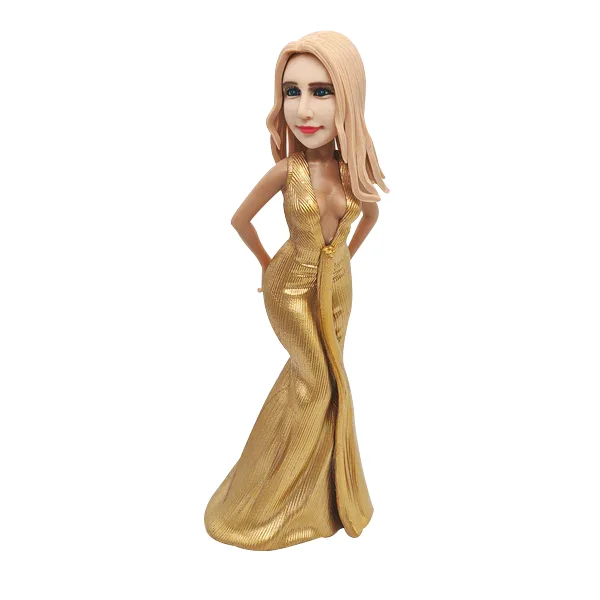 Glod Dress Fashion Lady Custom Bobblehead doll Tunics Custom made
