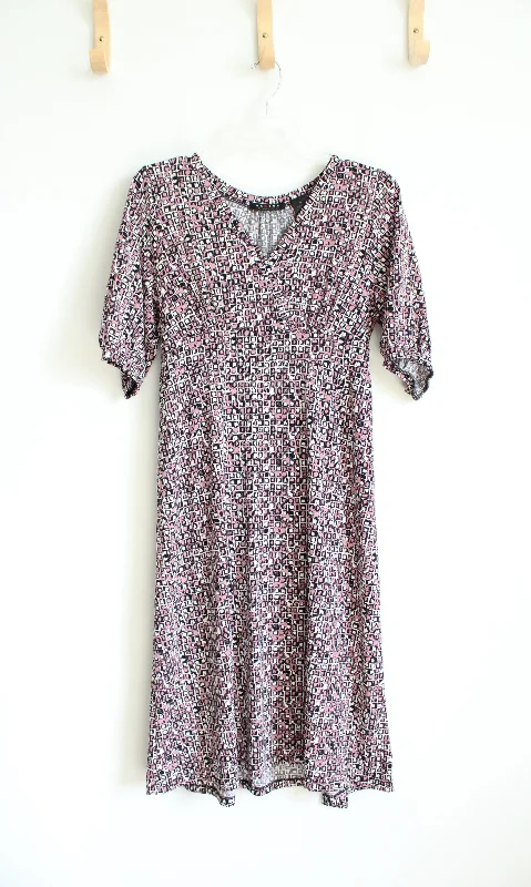 Axcess Pink Black & White Patterned Dress | M Turtleneck Warm Winter
