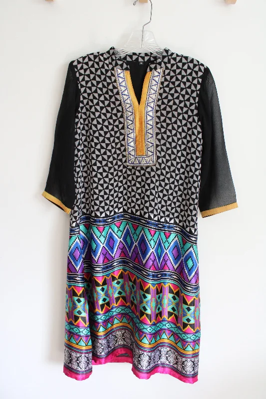 Multi-Colored Patterned Long Sleeved Kaftan Dress | 38 Boatneck Modish Everyday