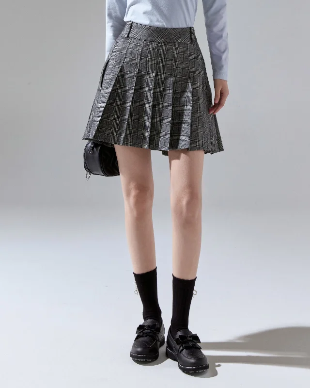 Mid Pleated Flare Checkered Skirt tulle skirt dreamy
