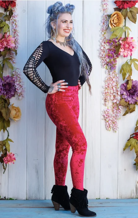 Red Velvet Leggings Casual Black Leggings