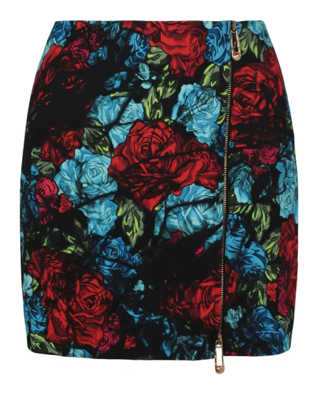 Versace Womens Floral Printed Zip Front Mini Skirt lace skirt delicate