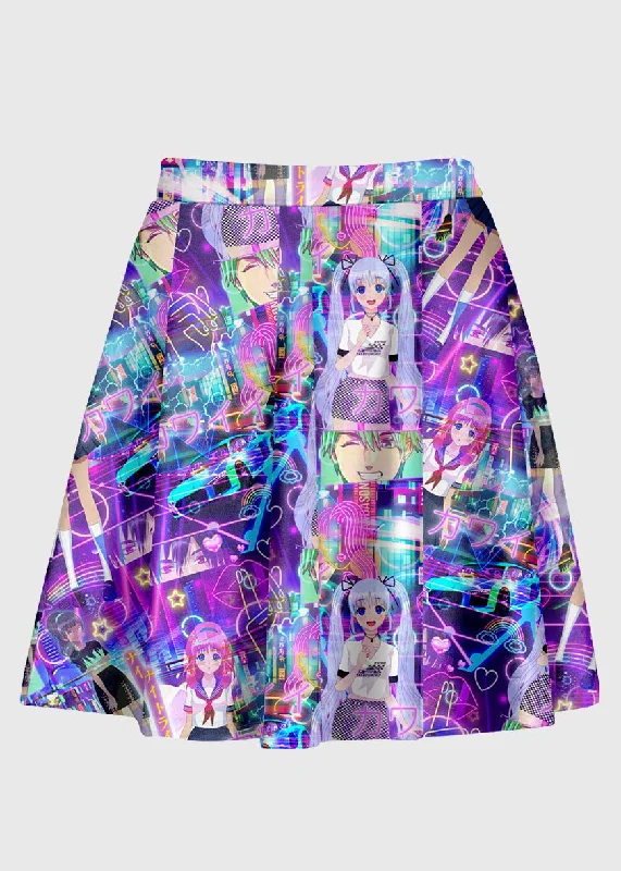 Plus Size Cyberpop Anime Skater Skirt wool skirt thick