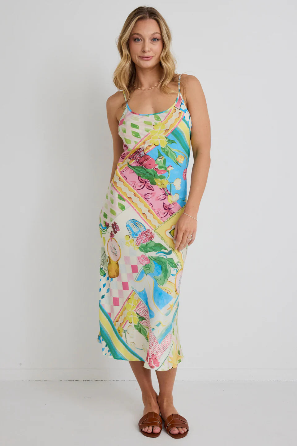 Love Lulu - Hologram Bias Slip Dress - Pink Holiday Print Tunics Prom sequined