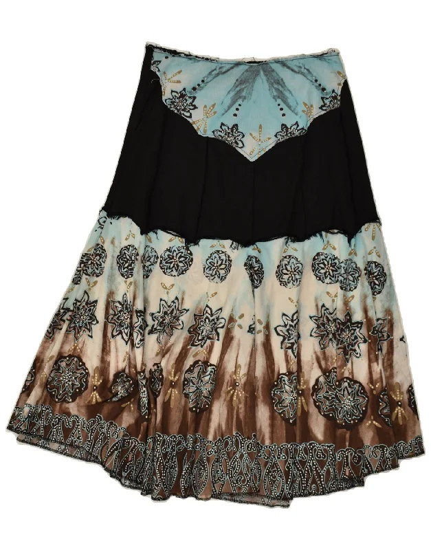 VINTAGE Womens Graphic Gypsy Skirt W28 Medium   Black Colourblock patchwork skirt art