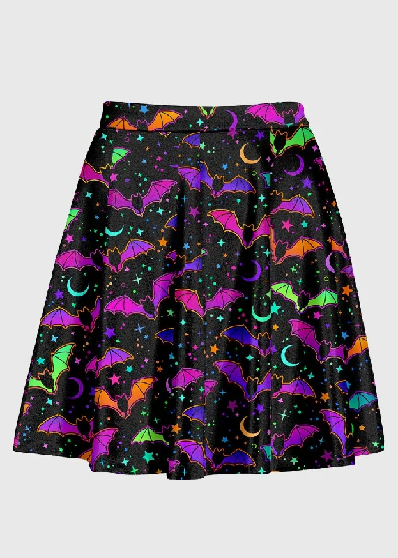 Plus Size Bat Moon Colorful Pattern Goth Skater Skirt denim skirt trendy